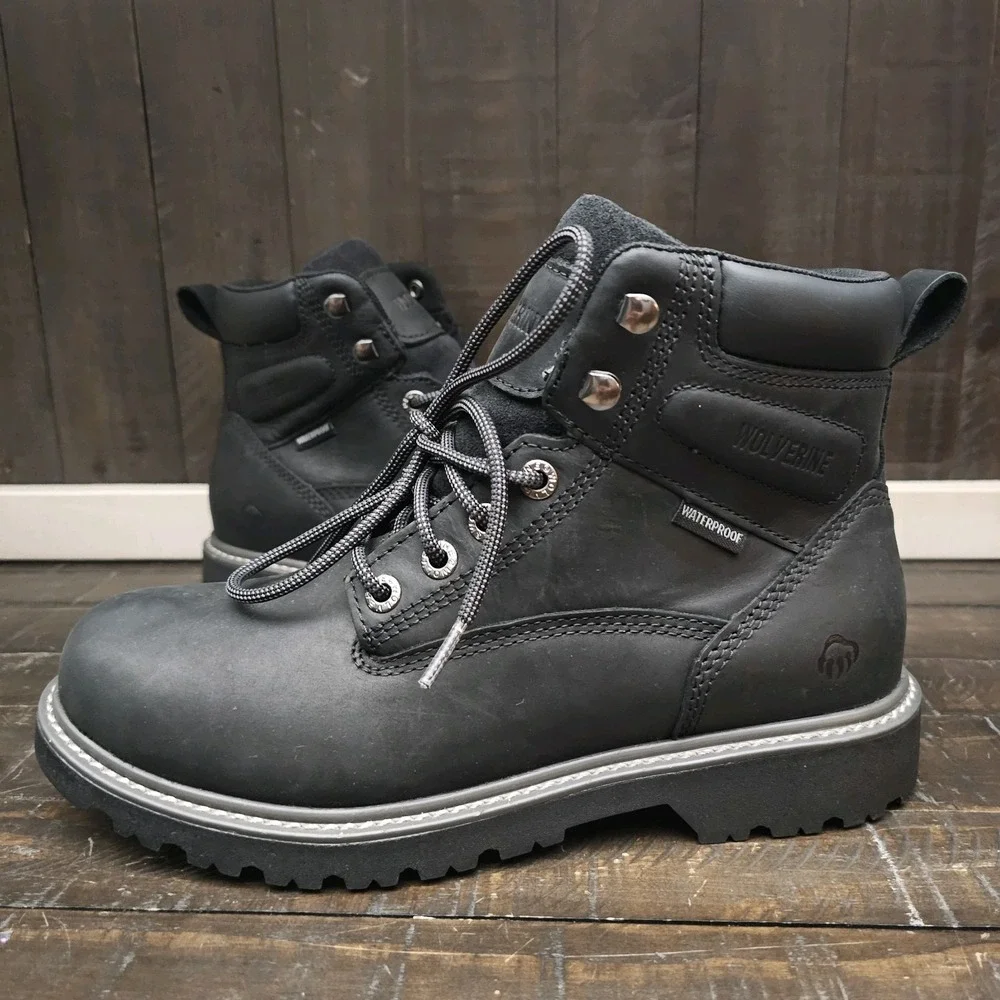 WOLVERINE W10691‎ Men's Floorhand WP Black Leather Work Boots Size 9.5M